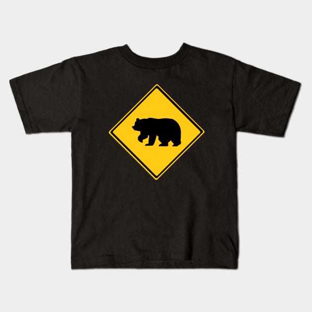 Bear Warning Sign Kids T-Shirt by DiegoCarvalho